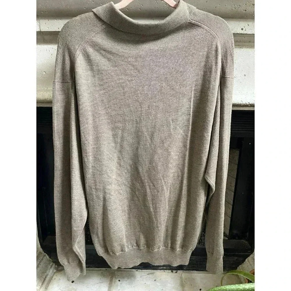 Vintage Tom James‎ Men's Polo Shirt Long Sleeve Size XXL Gray Wool Silk Cashmere - Picture 2 of 10